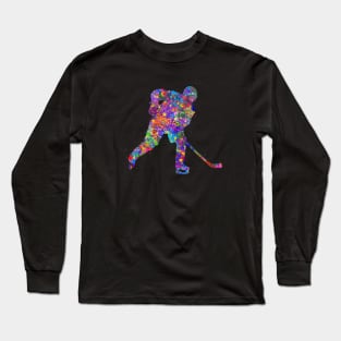 Ice hockey player watercolor art Long Sleeve T-Shirt